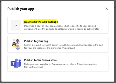 Image of the Download the App Package Pop-up.
